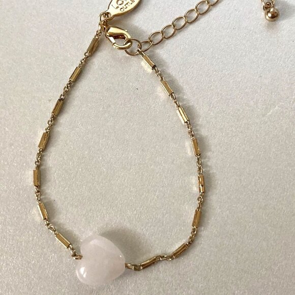 Signed LOFT Gold Tone Chain pink heart stone Bracelet preloved - Picture 5 of 6